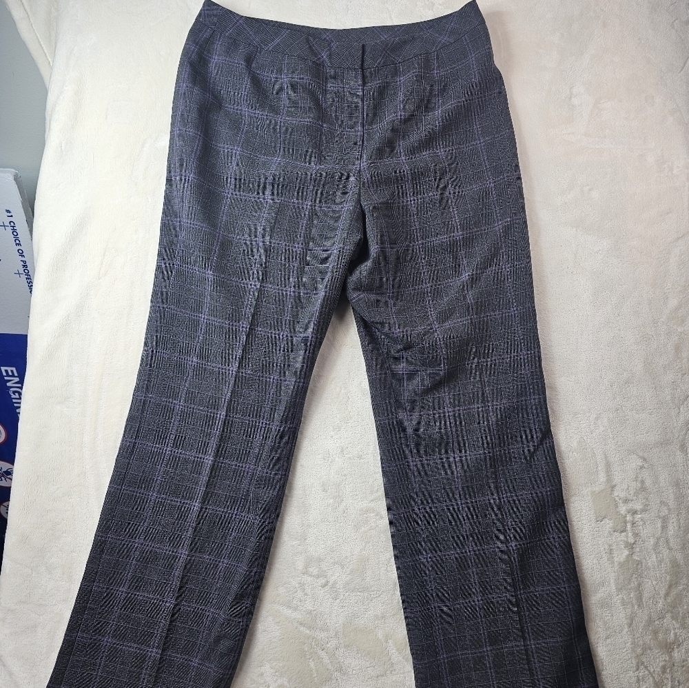 Le Suit Pants wide Leg 14 Loose Black Plaid Purple Office Slacks Dress